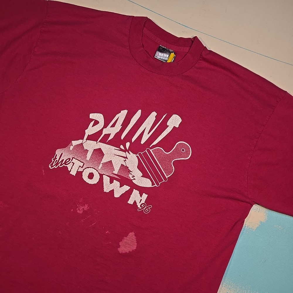 VTG XL Paint The Town‎ 1996 T-Shirt Pink Single Stitch Michigan Mayor Steenbergh